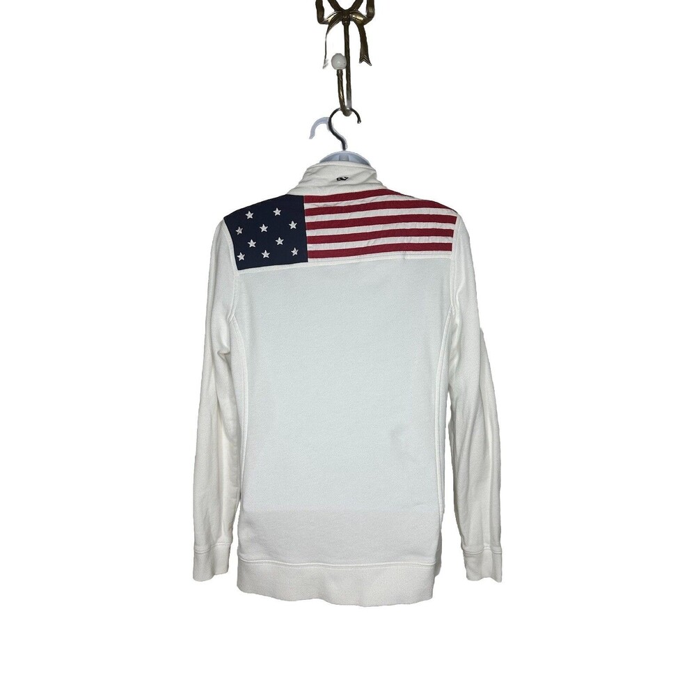 Vineyard Vines Womens XS 1/4 Zip Pullover Sweatshirt White Patriotic USA Flag C